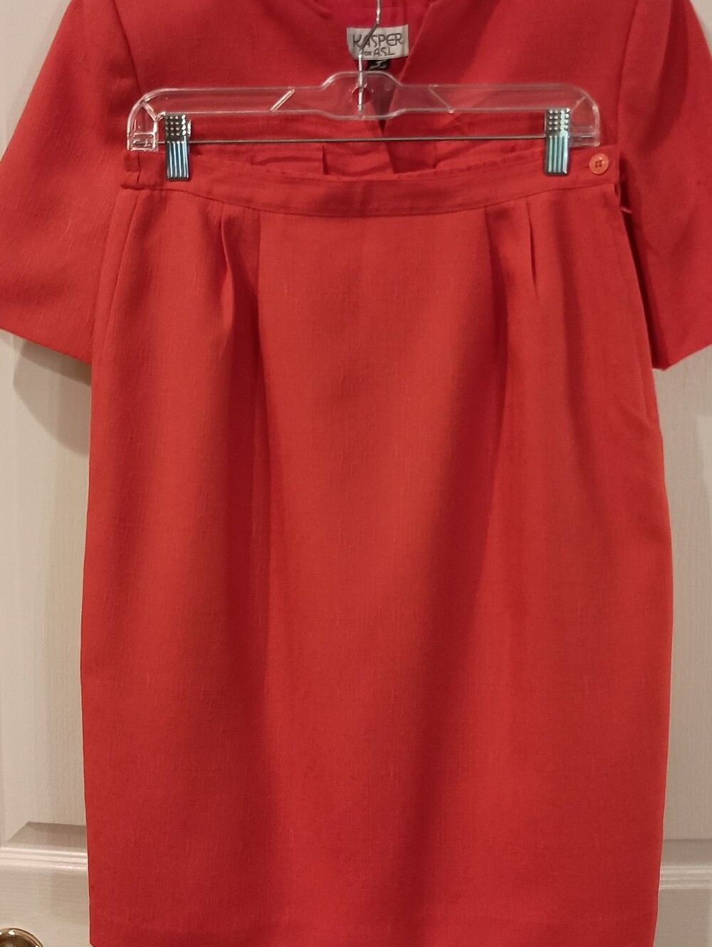 Kasper Coral-orange Short Sleeve Tailored Blazer And Skirt Set - Picture 3 of 7